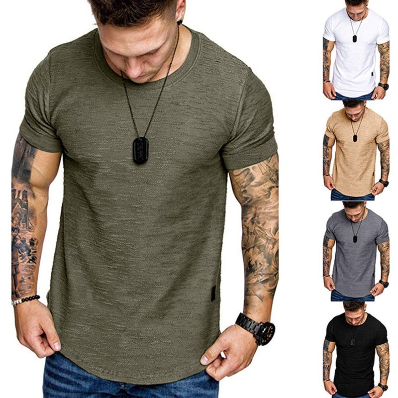 Uni Clau Fashion Mens T Shirt Muscle Gym Workout Athletic Shirt Cotton Tee Shirt Top Green - Image 4